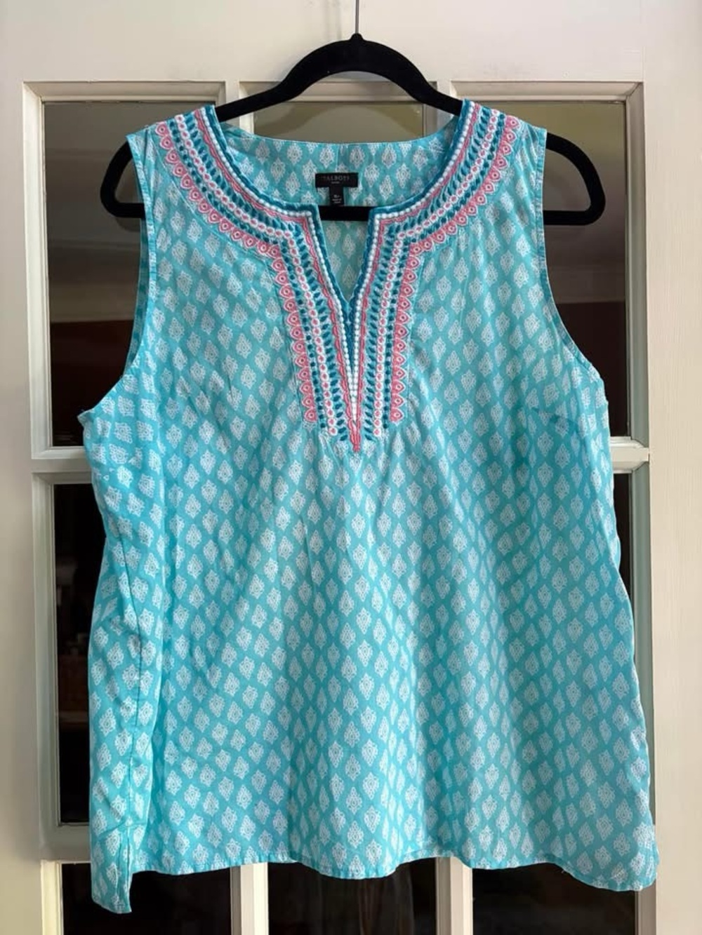 Talbots Aqua Sleeveless Embroidered Tunic Top